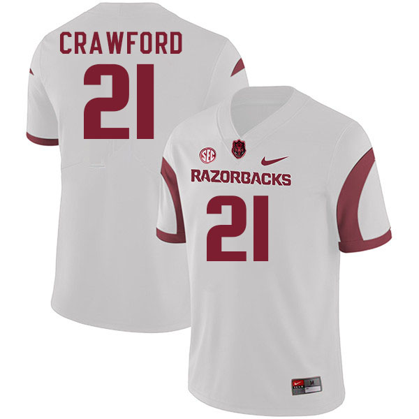 Men #21 Emmanuel Crawford Arkansas Razorback College Football Jerseys Stitched Sale-White - Click Image to Close